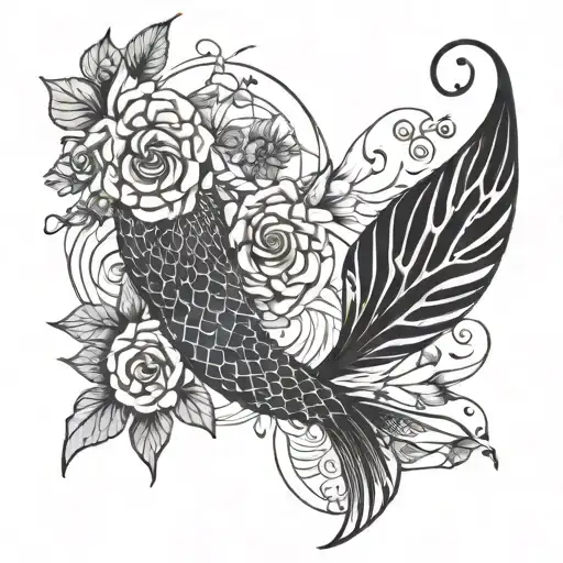 Mermaid Tail And Flowers