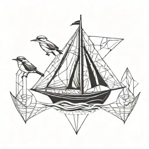 Sail Boat And Robin Bird