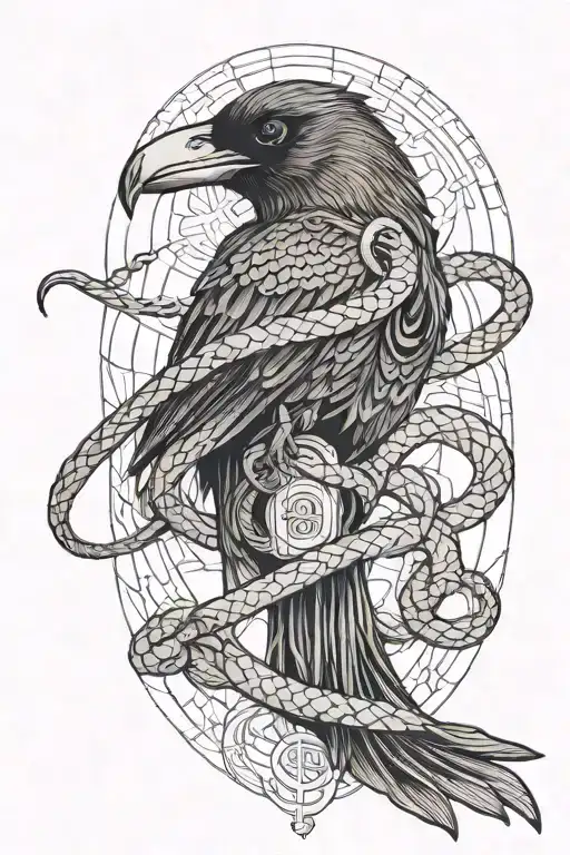 Crow Clutching A Snake And A Rod Of Asclepius