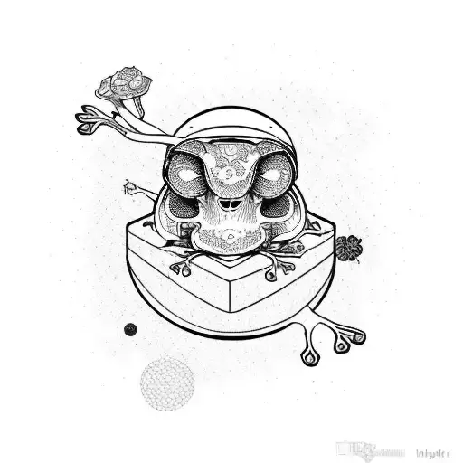 Frog With Skull And Flowers In Space