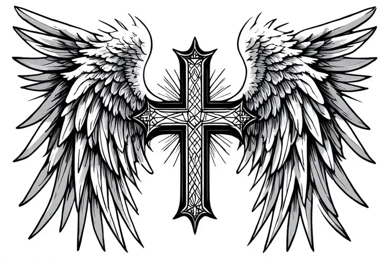 Angel Wings Spread With Cross