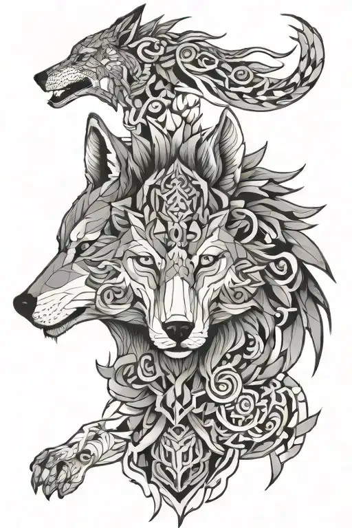 Wolf Surrounded By Greek And Japanese Gods