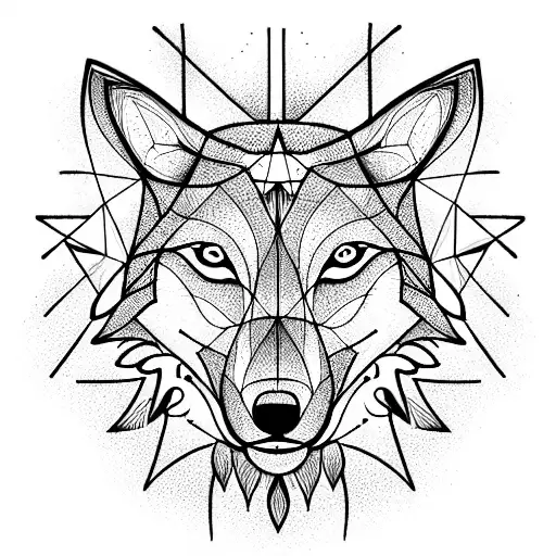 Realistic Wolf Inside Of A Geometric Triangle