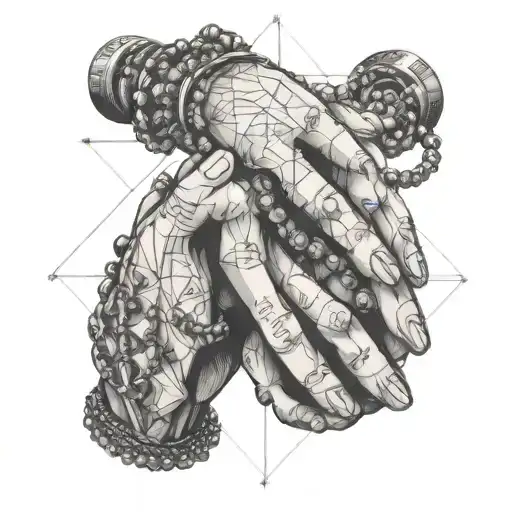 Hands In Prayer Position Holding Rosary Beads Detailed Drawing