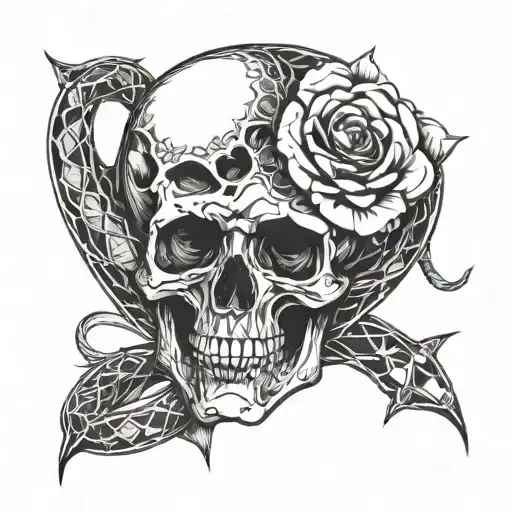 Skull Rose Snake Intertwined