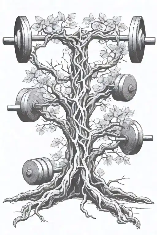 A Barbell Morphing Into A Tree With Roots Symbolizing Strength And Growth