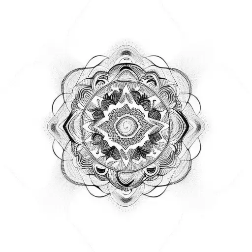 Black And Gradient Mandala With Additional Geometrical Linework