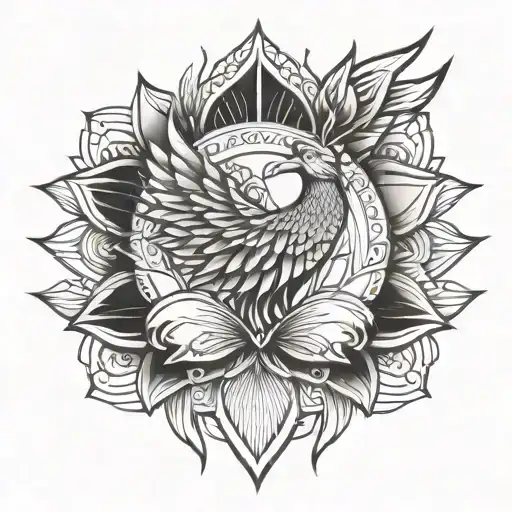 Phoenix Rising With Lotus Flower Blooming