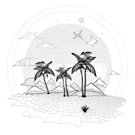 Beach Palm Tree Forest Mountains Sun Silhouette