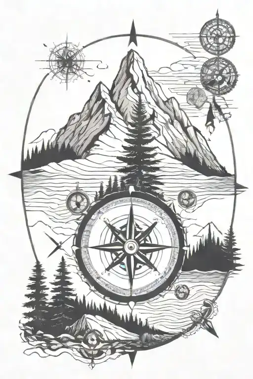 Mountain Compass Sea Crusifix Tree