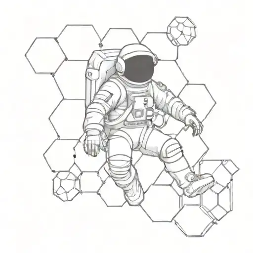 Honeycomb Geometric Design With An Astronaut Floating