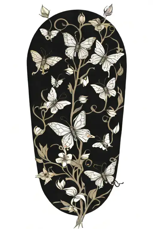 Aster And Morning Glory Vine With Butterflies And Honeybees