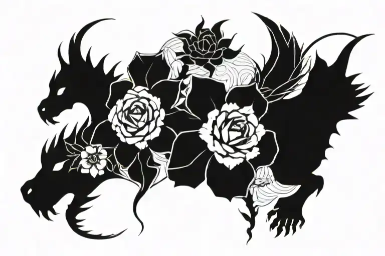 Flowers And Dragon And Sakura On The Hand Like A Bracelet