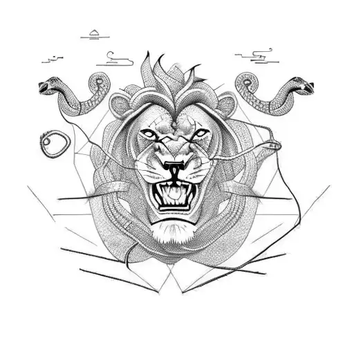 Snake With Barbed Wire Coming Out Of A Lion