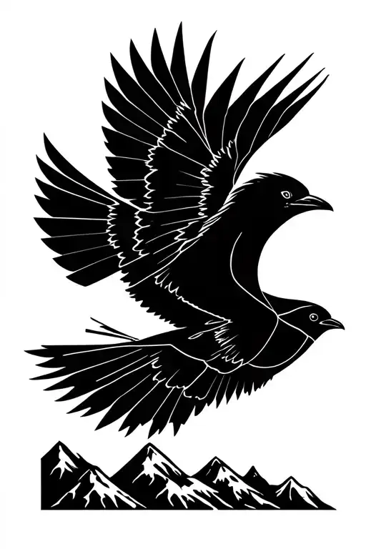 Mountains Crow Flying