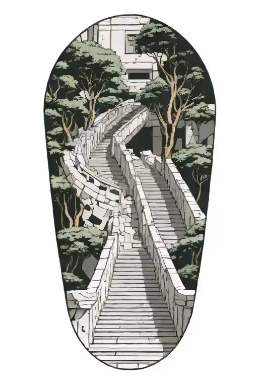 Marble Staircase Lined By Trees