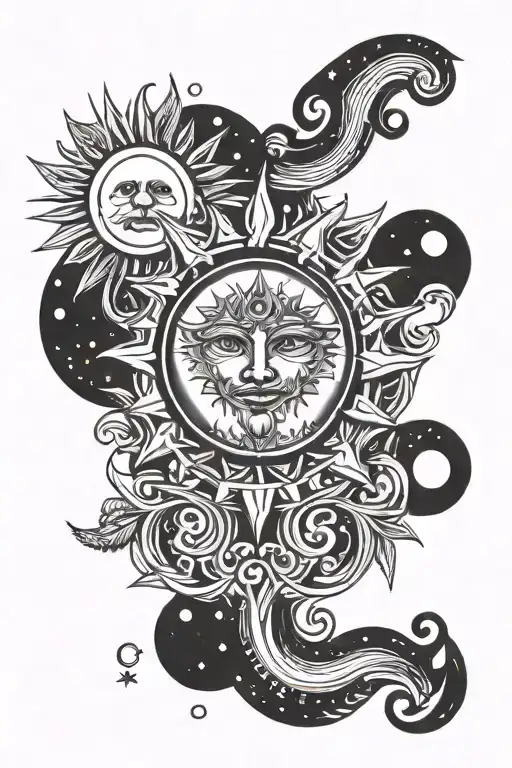 Tiny Matching Tattoo Sun With Fire And Moon With Water