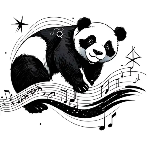 Fusion Of A Panda With Musical Notes And A Shooting Star