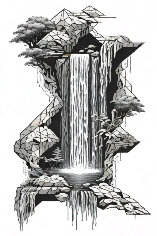 Geometric Shapes Surrounding A Waterfall Flowing For Forearm