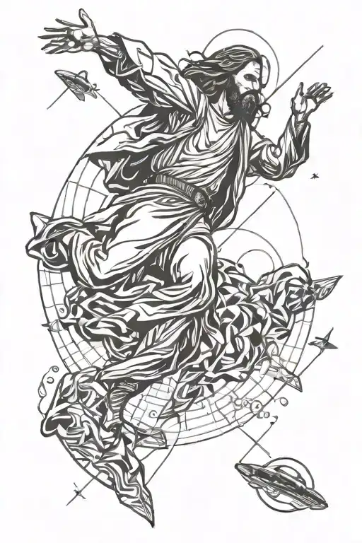 Jesus Christ Surrounded Space Looking Skydiver Descending