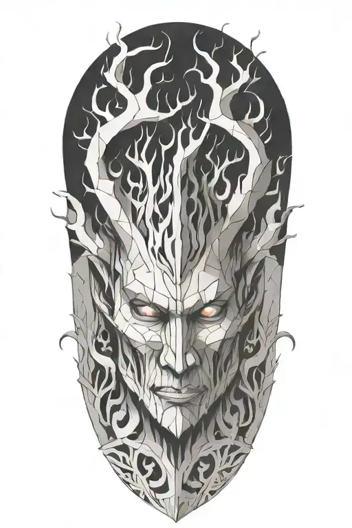 Demon Buried In Snow With Burning Trees