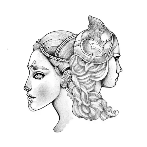 Left Head Greek Goddess Right Head Female Viking