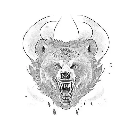 Black And Red Celtic Tattoo Of A Man Fighting A Bear