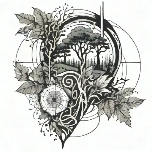 Tattoo Design Mixed Music And Nature Elements Like Trees