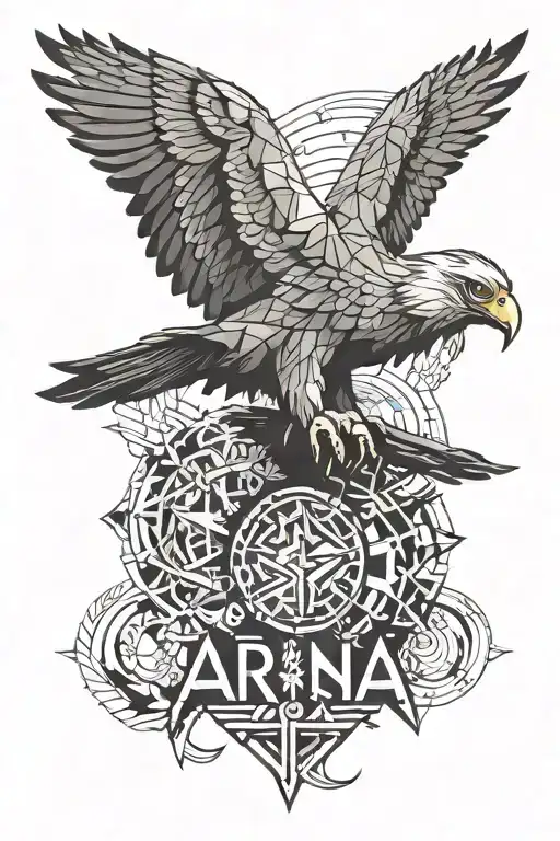 Text Karna With Eagle And Geometric Design Incorporating Tattoo