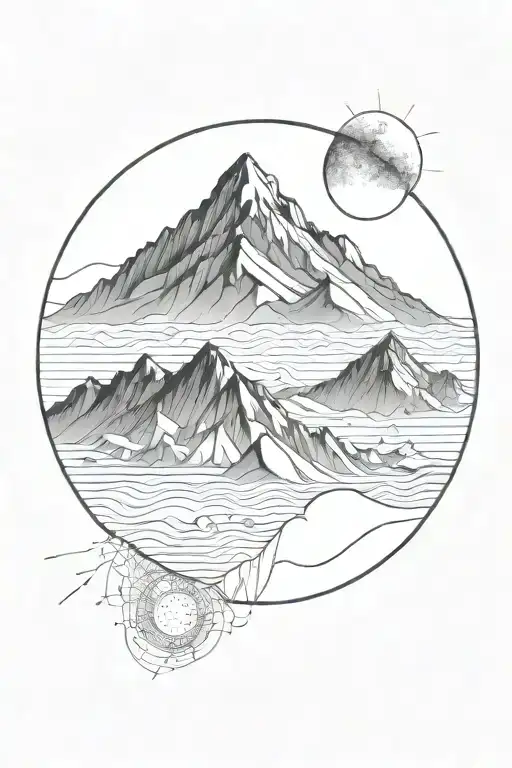 Moon And Mauntain With Lot Of Long Straight Lines Surrounding