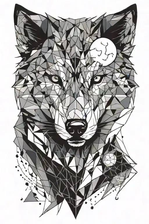 Geometric Wolf With Phases Of The Moon Phases