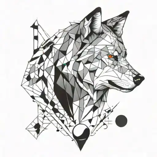 Wolf Head With Phases Of Moon Surrounded