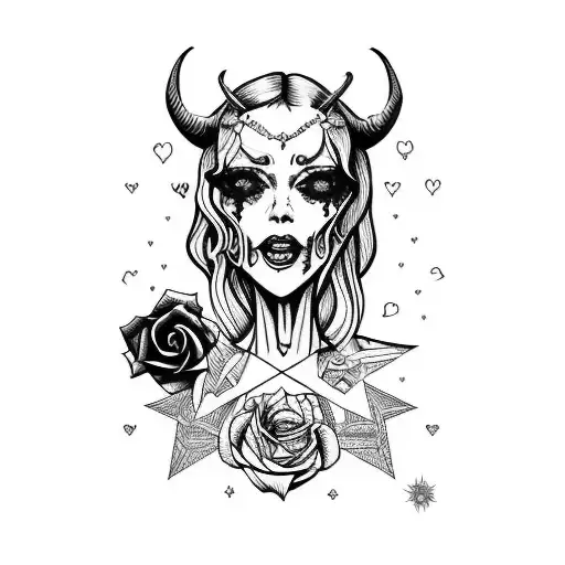 Devil Women Made By Half Of Bones And With Rose And Blooding Heart