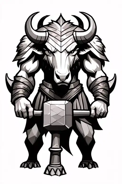 Minotaur Standing Guard With Hammer