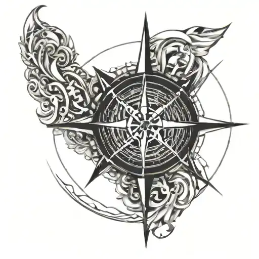 Compass Rose With River Flowing