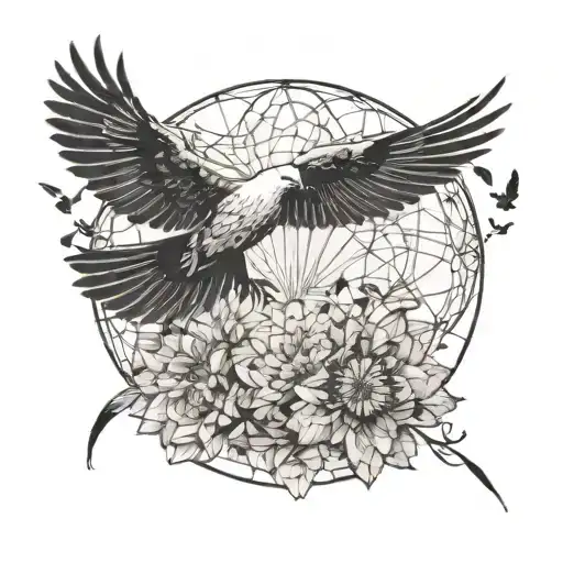 Blowing Dandelions In Half Round With Dove Flying