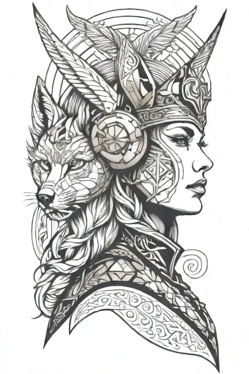 Valkyrie With Fox Helmet Adorned With Intricate
