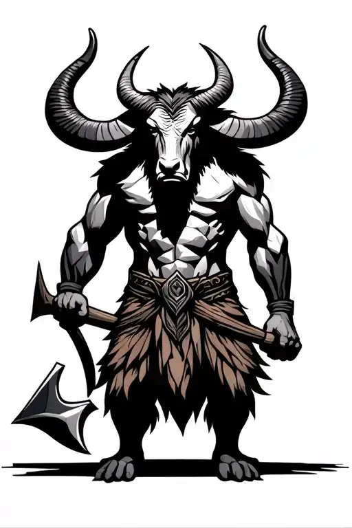 Symbolic Minotaur Standing On 2 Legs With An Axe In Hand