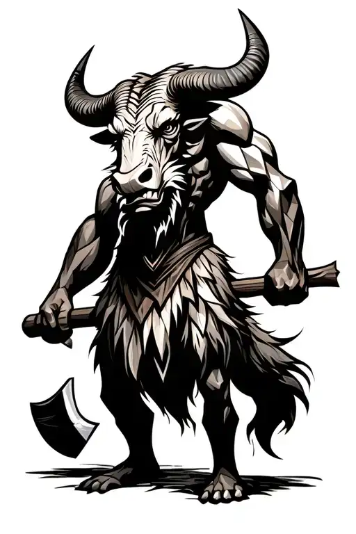 Minotaur Standing On 2 Legs With An Axe In Hand And Snorting