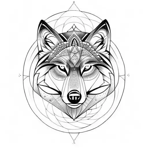 Sacred Geometry Background With Wolf Face Inside Half Wolf Face Half Sacred Geometry Wolf Face