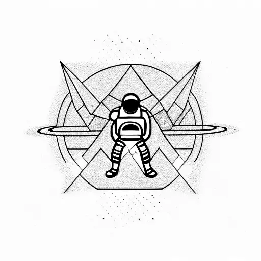 Astronaut Back On A Planet Looking At Saturn In The Distance