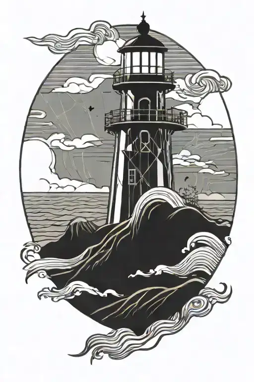 Lighthouse On A Hill Overlooking Ocean Waves