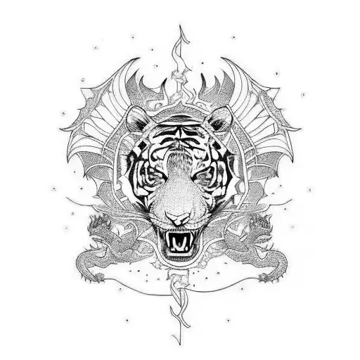 Tiger With Dragon Wings And Dragon Eyes