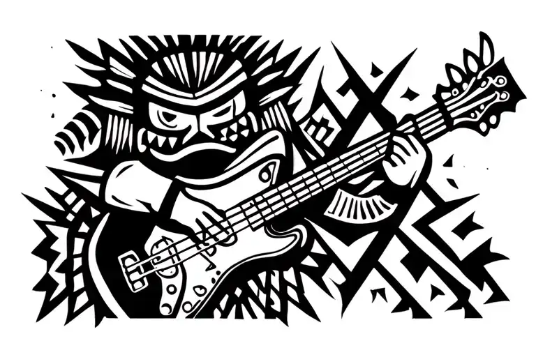 Tiki Playing Bass Guitar Surrounded