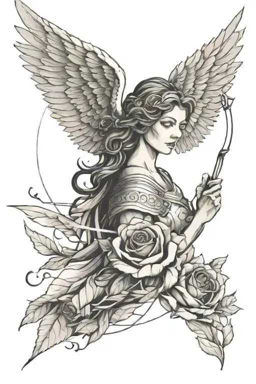 A Female Angel As A Warrior With Some Clouds And A Rose For A Halfsleeve