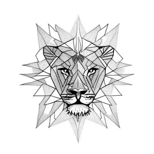 Realistic Geometric Tattoo On Spine With Constellation Lion