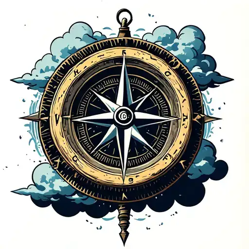 Compass With Clouds Surrounding