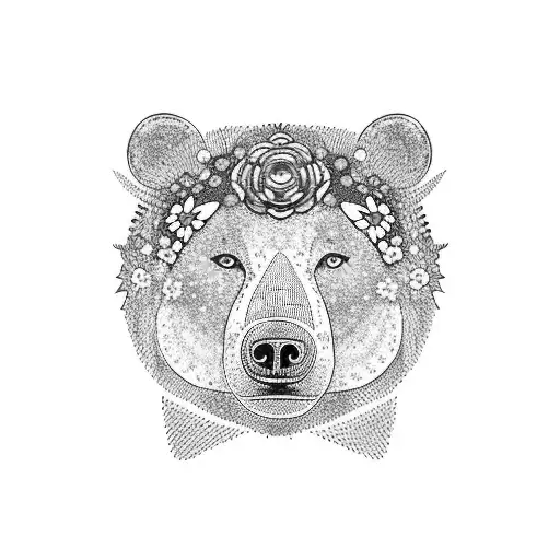 Head From A Bear With Flowers