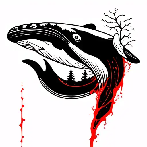 Whale With Red Blood Trail Winding Through A Forest