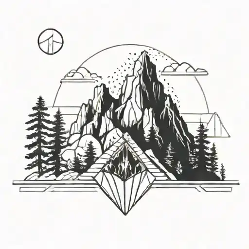 Heart Organ With Mountain And Trees Integrated In Lines